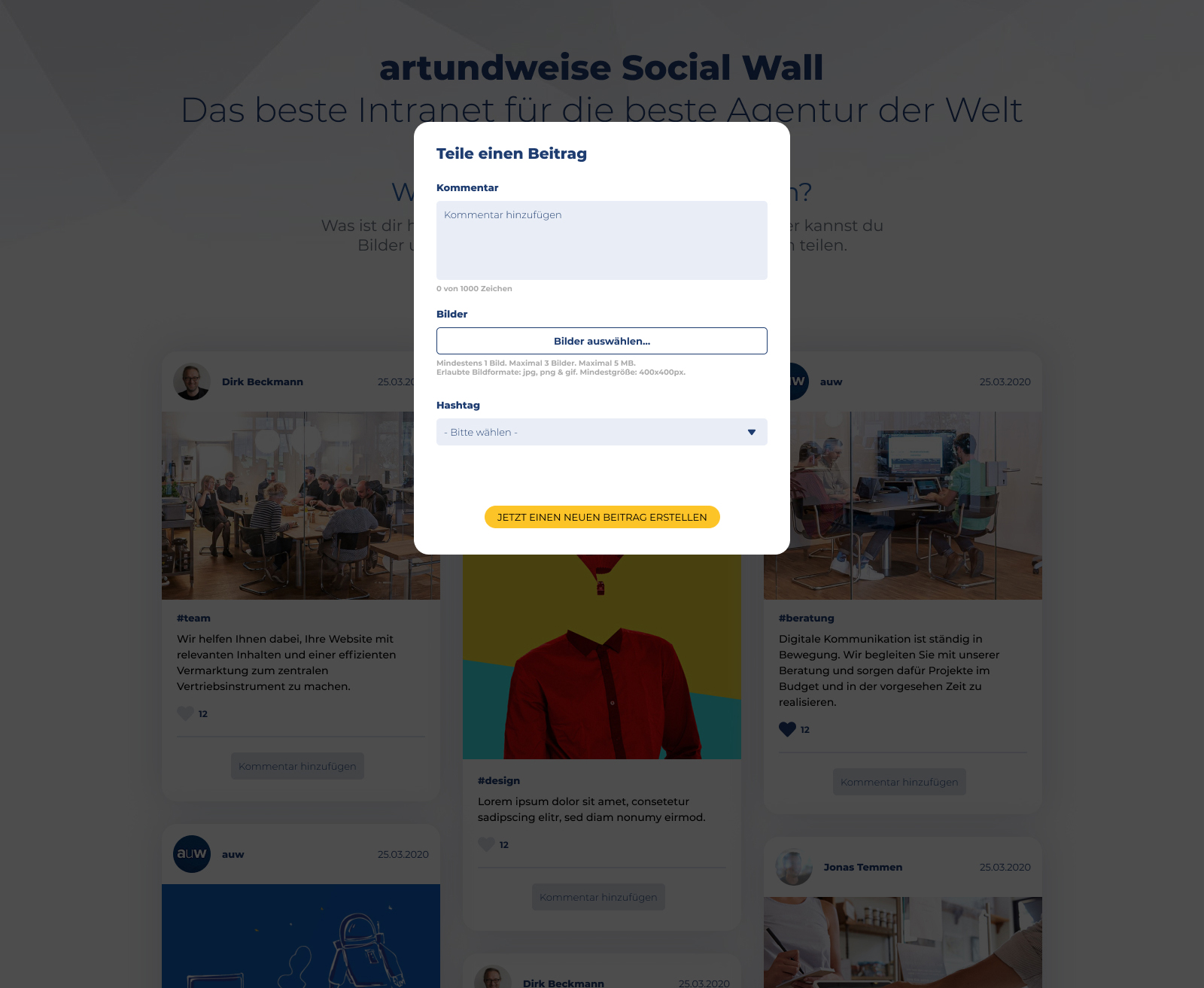 Screenshot der artundweise Social Wall