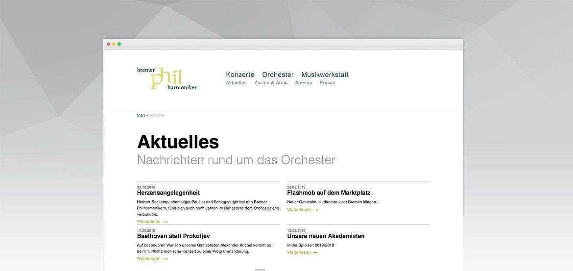 Ein Screenshot von der Bremer Philharmoniker Website