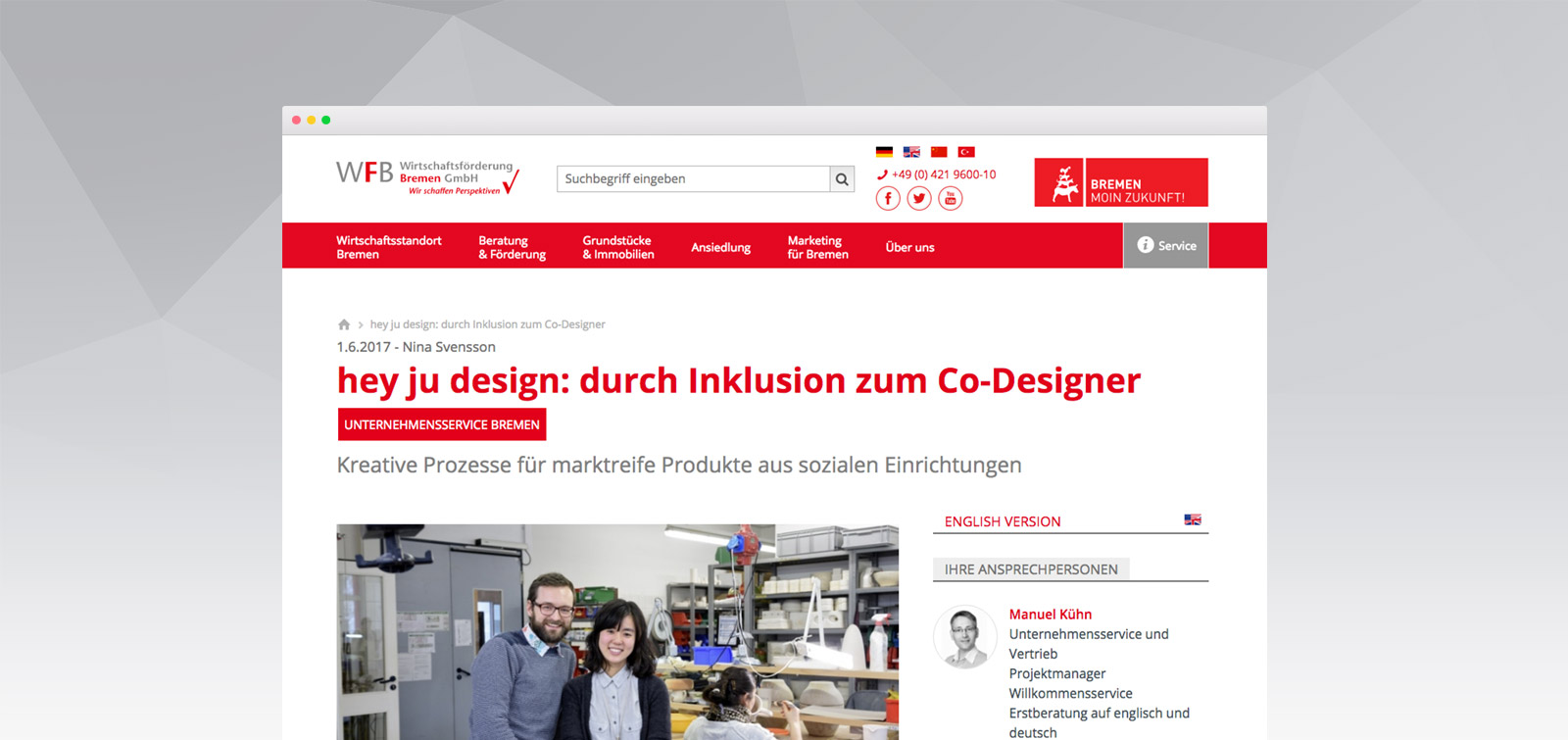 Screenshot der WFB-Homepage