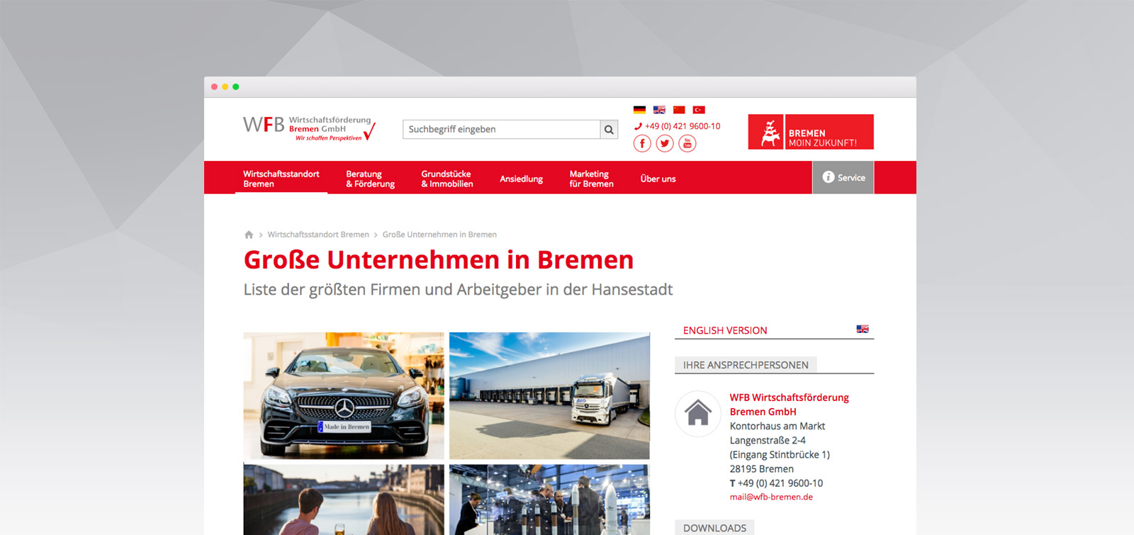 Screenshot der WFB-Homepage