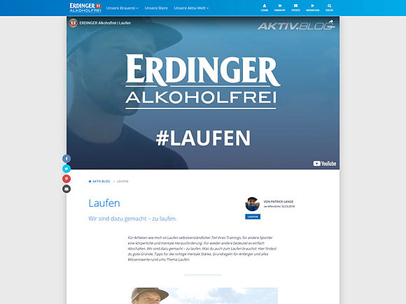 Ein Screenshot von dem Erdinger Alkoholfrei Aktiv.Blog