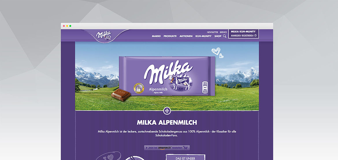 Ein Screenshot von der Milka Website