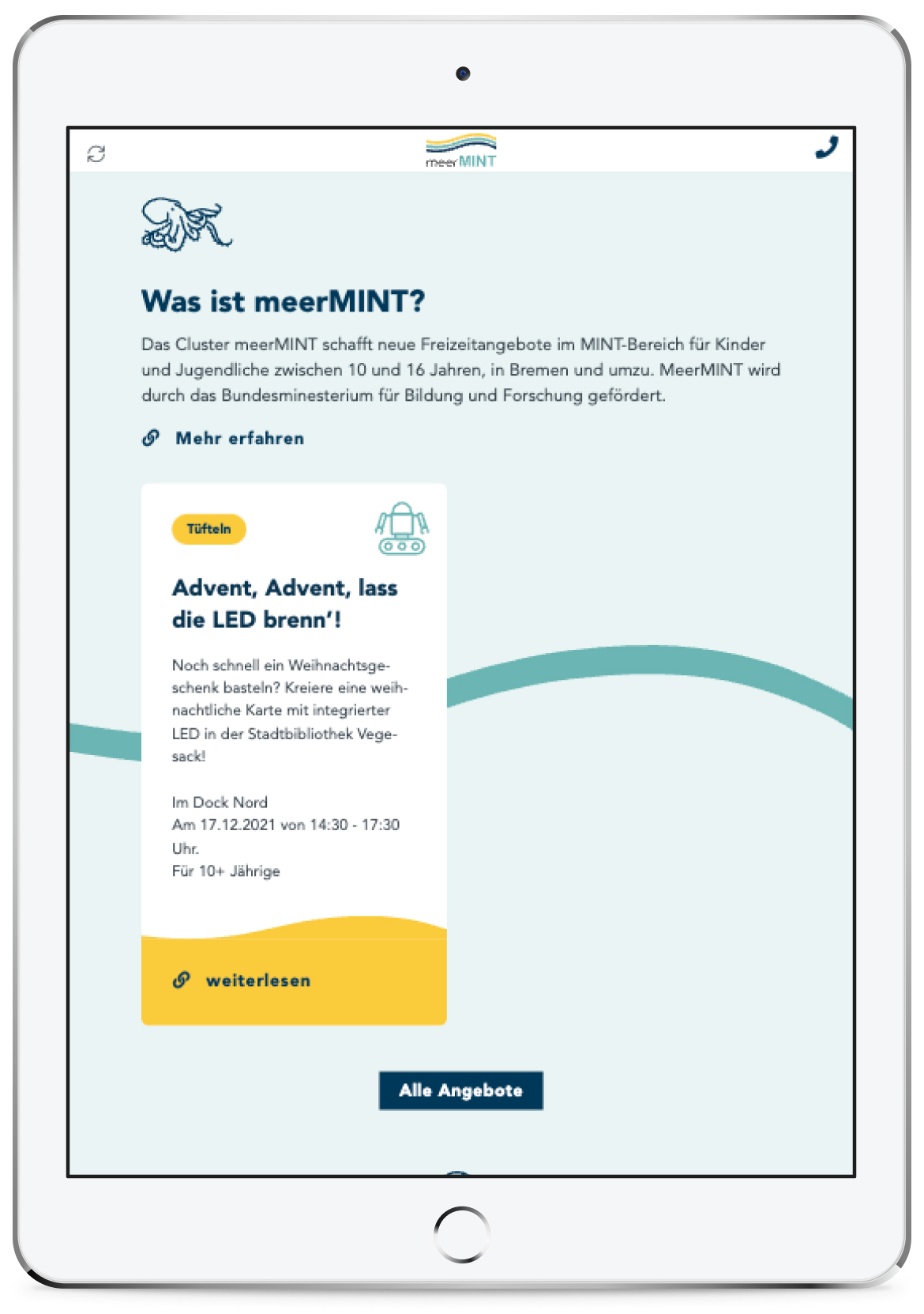 Referenz der meerMINT-Website auf einem Ipad