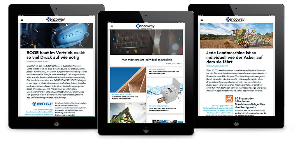 Die encoway Website auf Tablets