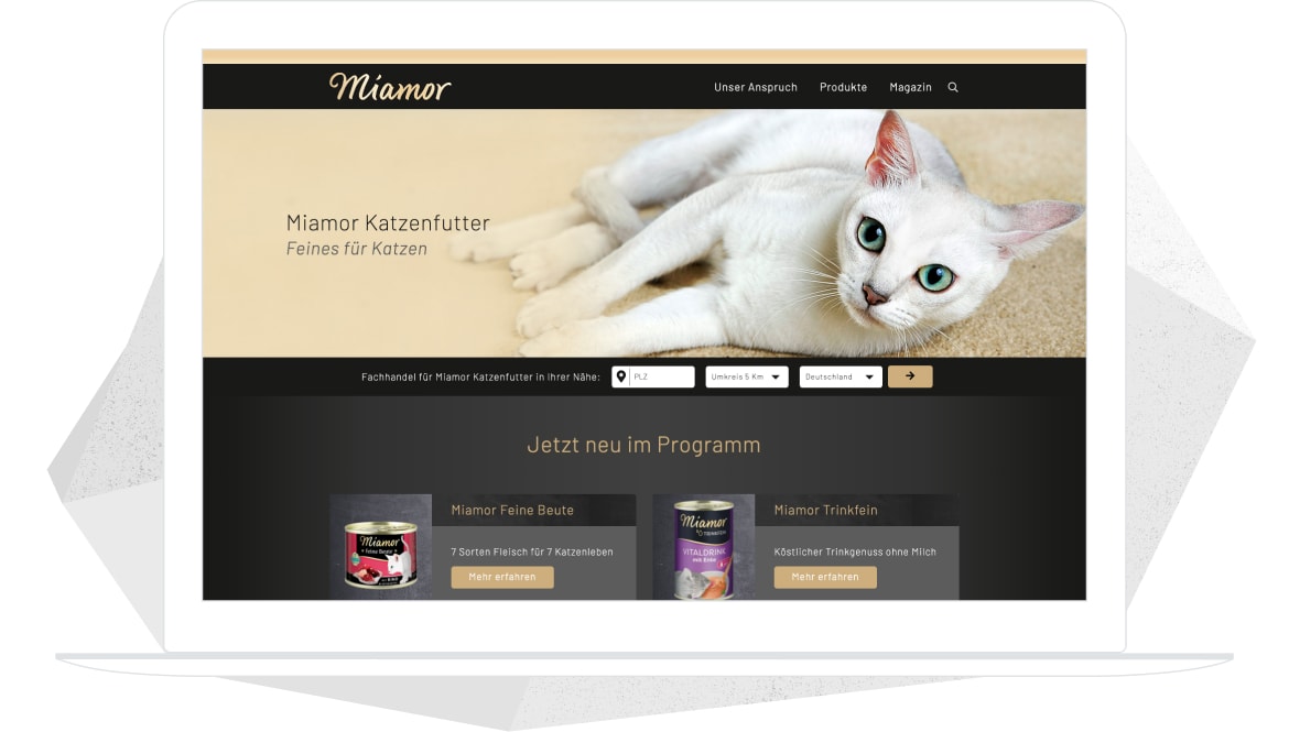 ein weißes Macbook, welches die Website von miamor anzeigt
