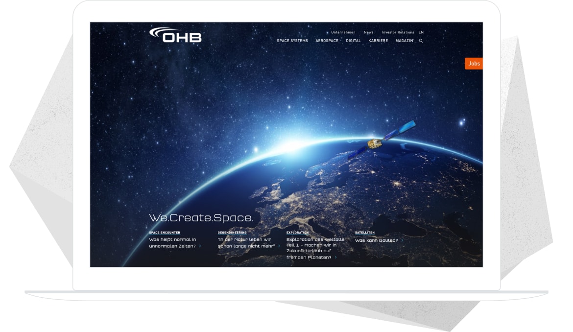 Ein weißes Macbook das die OHB Startseite anzeigt.